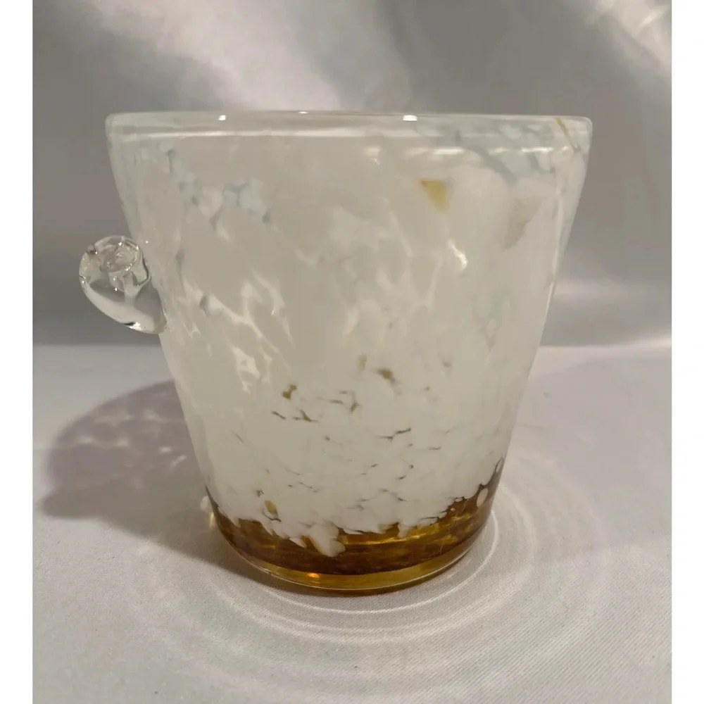 Venini Italian Ice Bucket by Venini Amber White Art Glass Italy